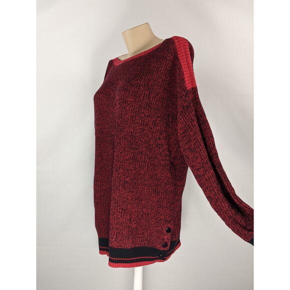 Karen Scott Sweater Marled Wide Boat Neck Red Black XL Knit Office Long Sleeve - Picture 1 of 7